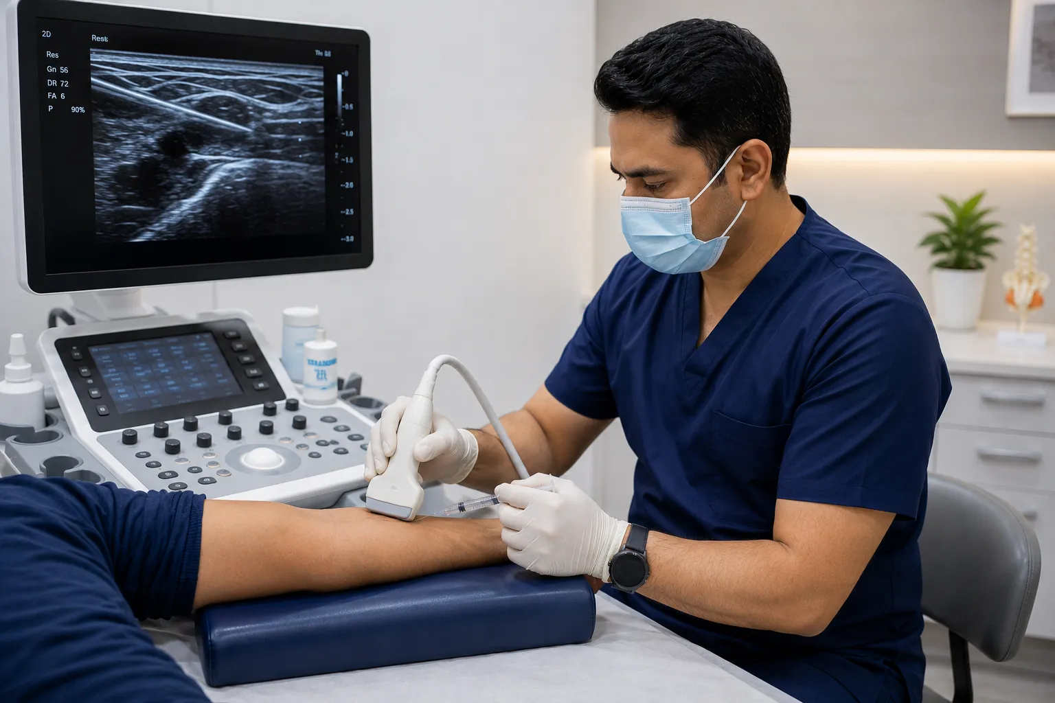 Doctor performing USG guided hydrodissection procedure